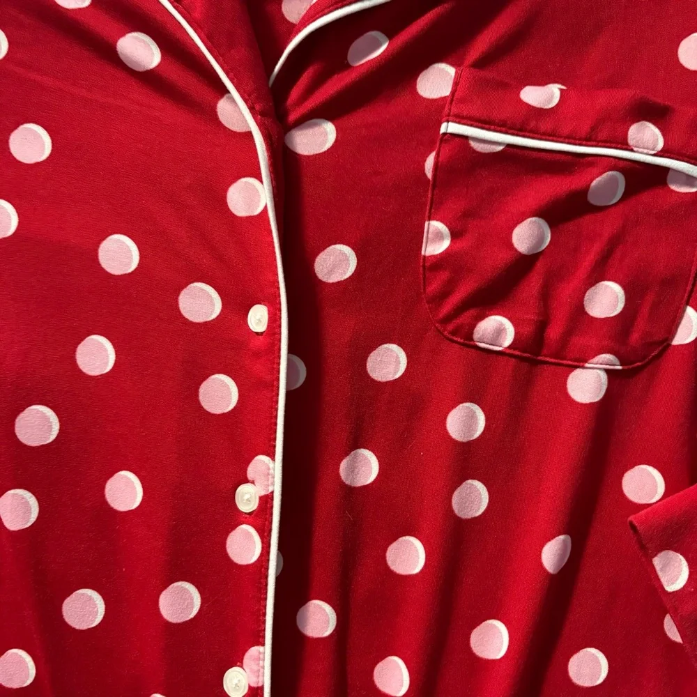 Kate Spade Red Pink Polka Dot Pajama Set Long Sleeve Pants Valentine - Picture 5 of 15